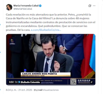 La excongresista María Fernanda Cabal se refirió a la presunta instrumentalización de mujeres en el gobierno del expresidente Petro - crédito @MariaFdaCabal/X