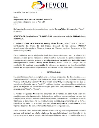 Fevcol insiste que permitir que dure seria um exemplo da erosão da integridade do sistema de transição - crédito @FevcolFed/X