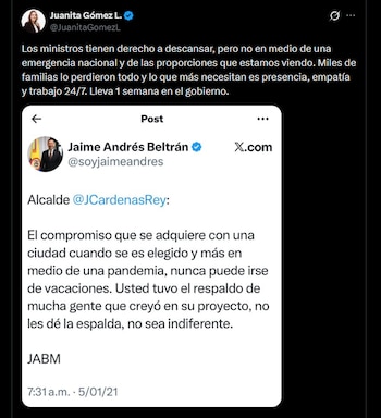 Juanita Gómez - crédito @JuanitaGomezL/X
