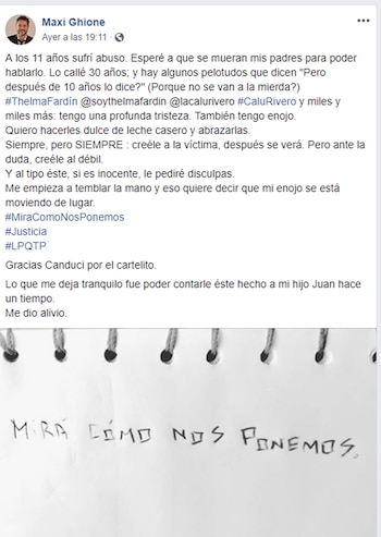 El posteo de Maxi Ghione al contar que fue abusado