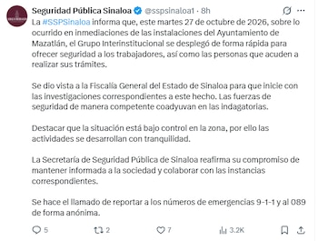 Mensaje de las autoridades estatales tras la localización de la hielera. Crédito: Redes Sociales