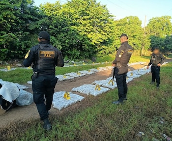 La Policía Nacional Civil incautó 880 bolsas con presunta marihuana en Santa Lucía Cotzumalguapa, Escuintla.