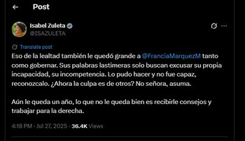 Isabel Zuleta se fue en