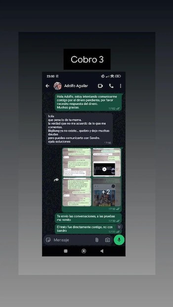El empresario publicó chats en los que Aguilar atribuye el pago pendiente a una empresa que “ya no existe”. TikTok