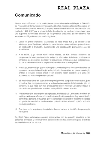 Real Plaza señala falta de