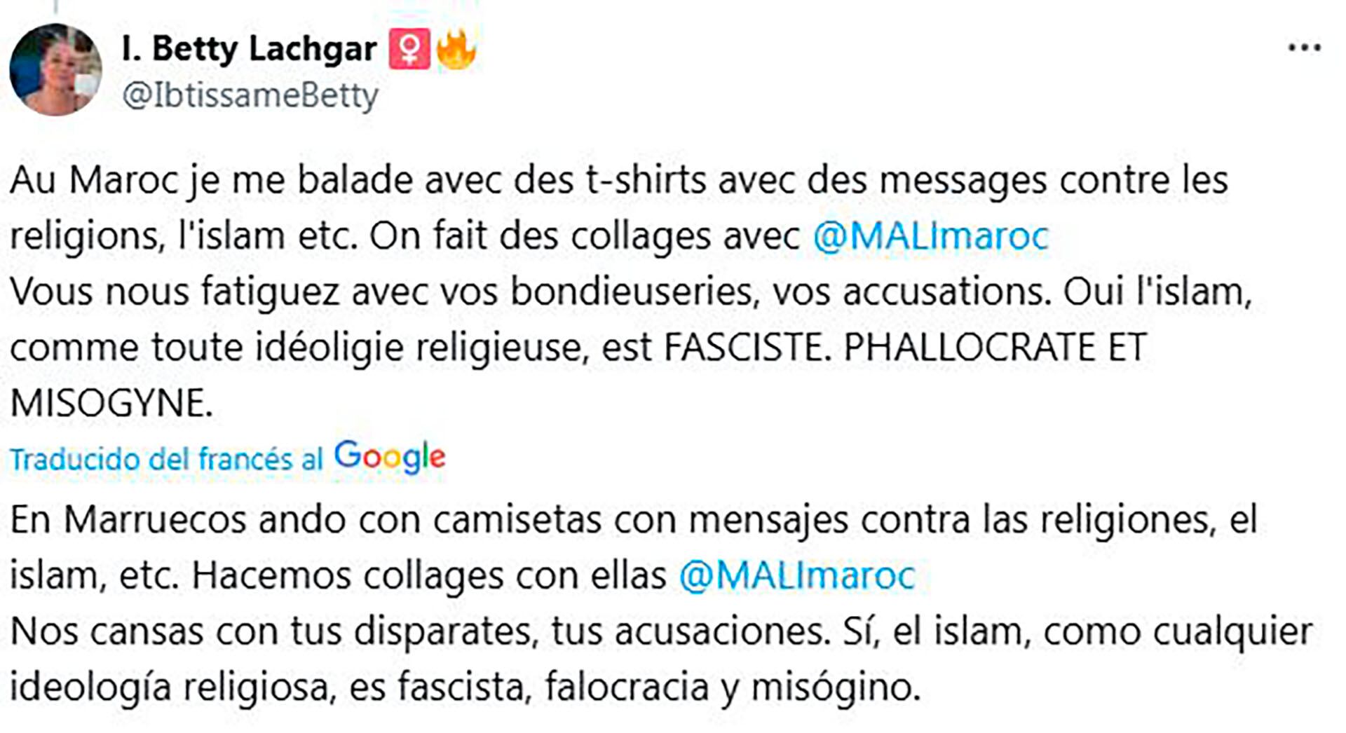 Tweet con el que la activista acompañó la imagen.