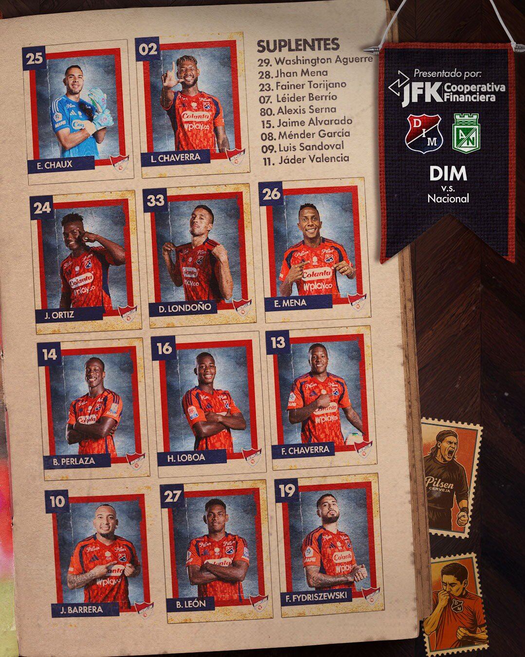 Así formará el Medellín contra Nacional- crédito @DIM_Oficial/X