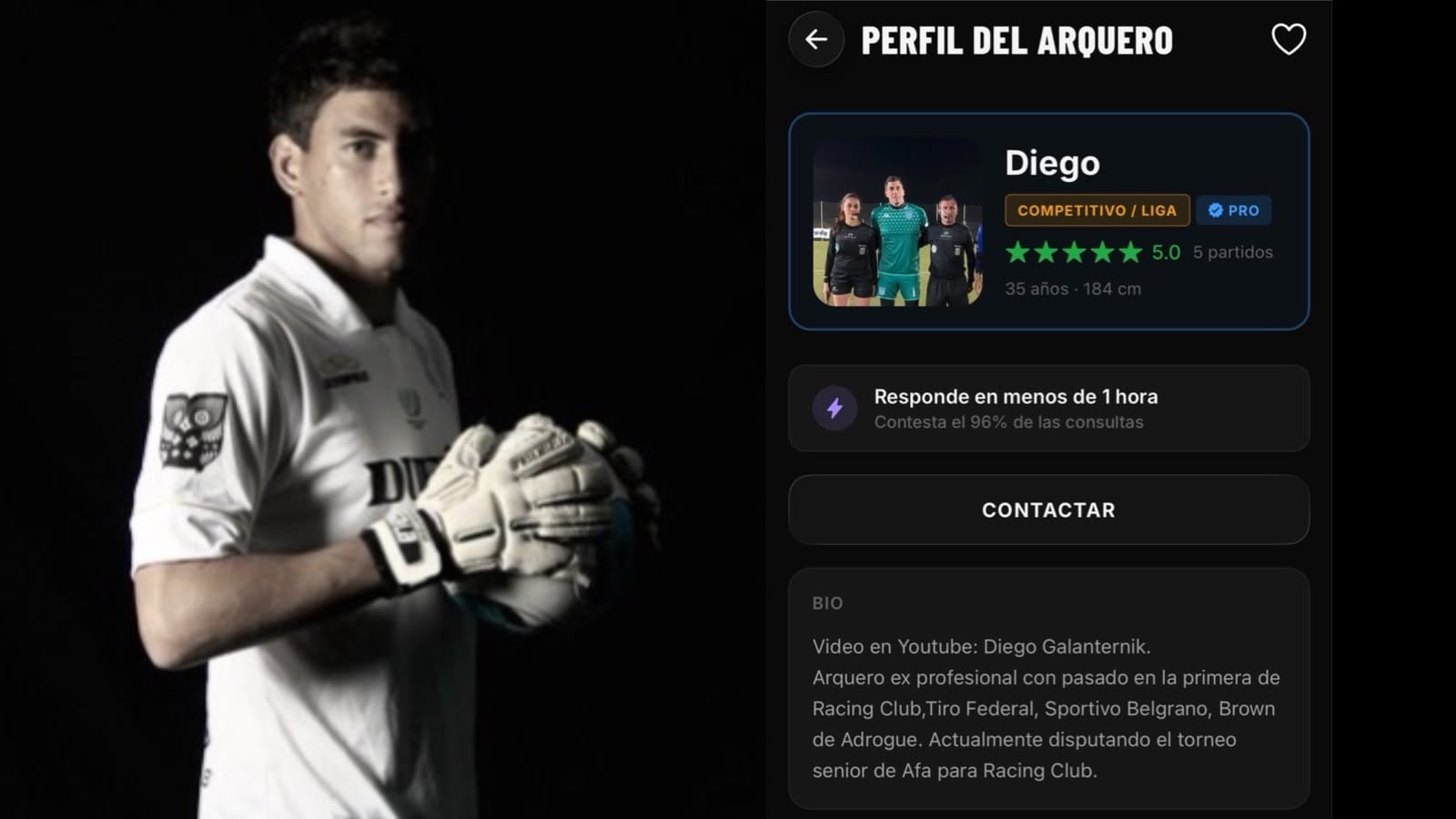 Diego Galanternik puede ser contratado por equipos amateur a través de una aplicación