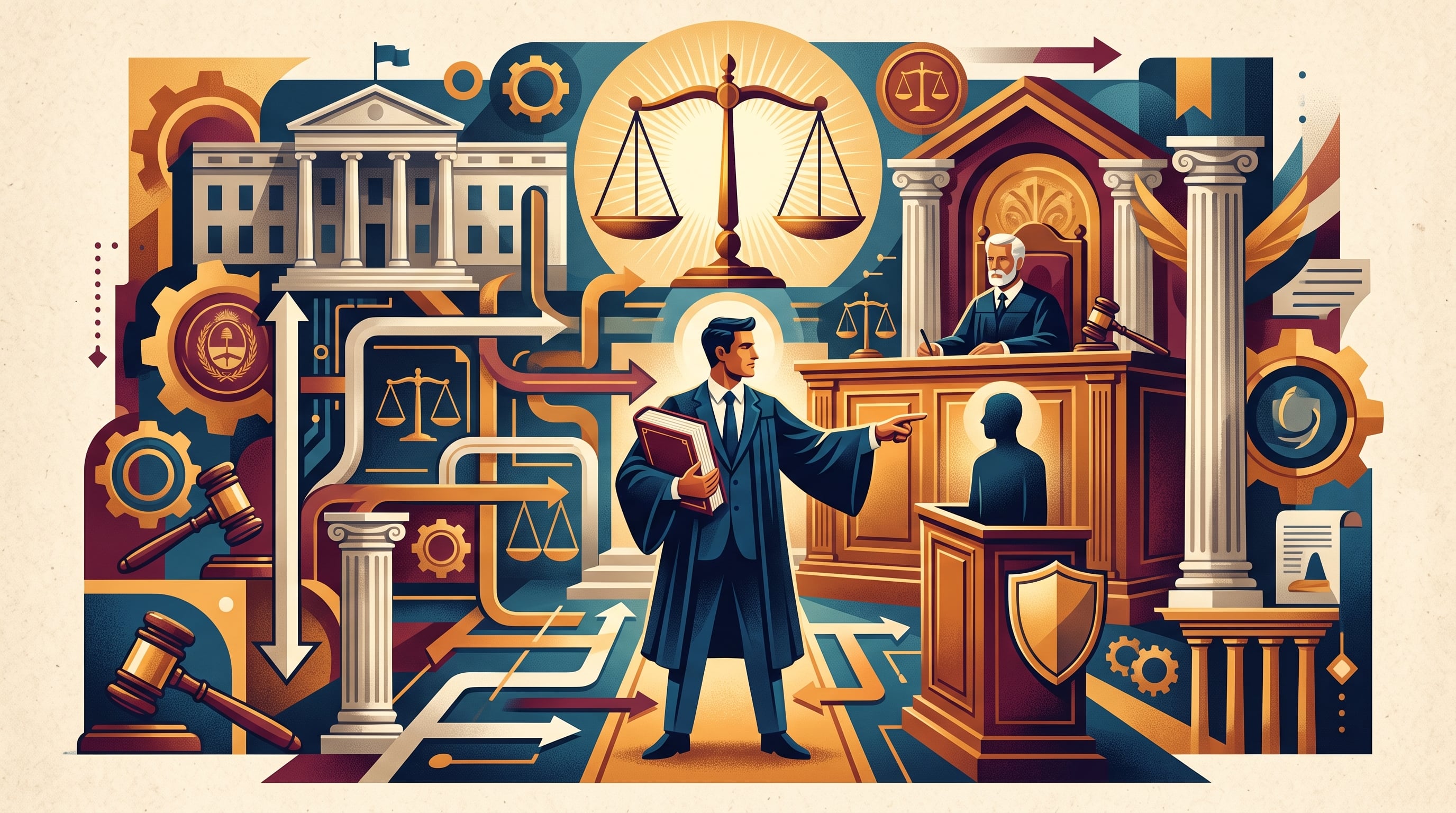 Un abogado litigante argumenta ante un juez en una representación gráfica sobre el funcionamiento del sistema procesal penal federal. (Imagen Ilustrativa Infobae)