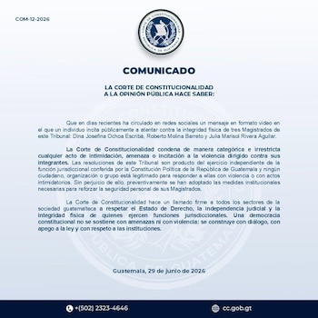 En un comunicado, el máximo órgano constitucional sostuvo que las discrepancias deben canalizarse mediante el diálogo y la legalidad, y advirtió que la democracia no se sostiene sobre actos violentos ni mensajes intimidatorios.