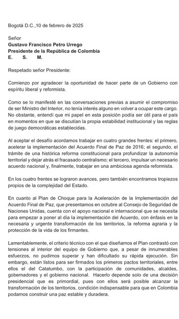 Carta de renuncia de Juan