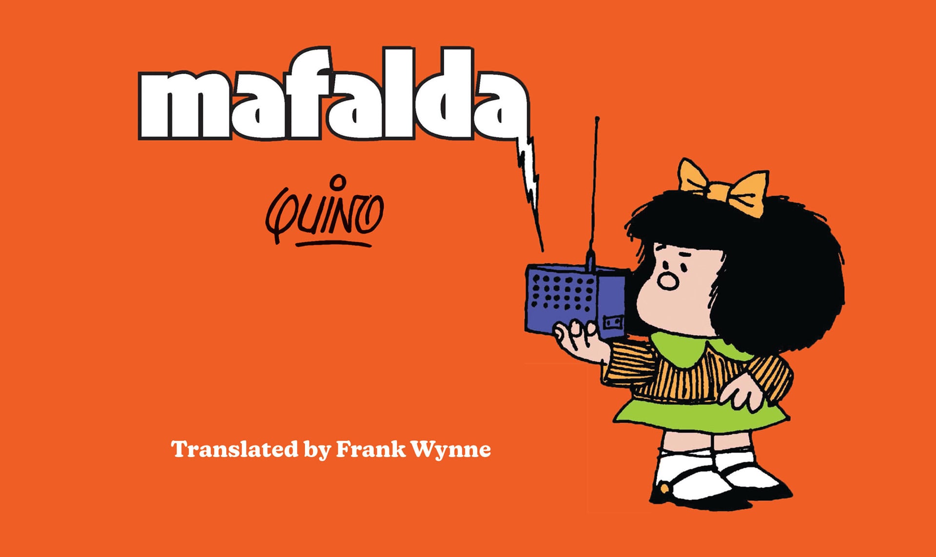 Mafalda en idioma inglés. Un afiche de Mafalda figuró entre las evidencias del crimen de la parroquia de los curas palotinos en la parroquia San Patricio en 1976