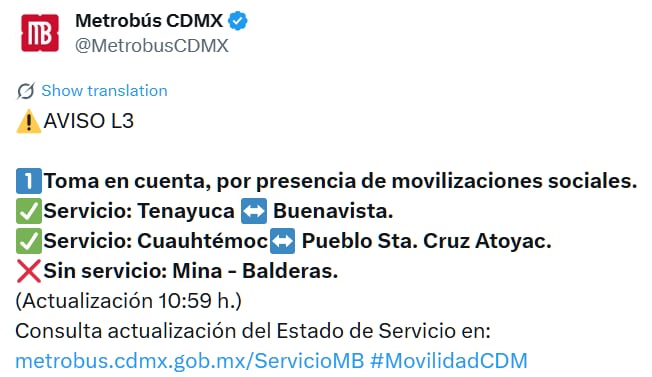 Desenvolvimento atempado das diversas linhas da rede de transportes públicos da capital. (TWMB CDMX)