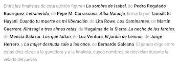 La lista original de los diez finalistas del Premio Planeta