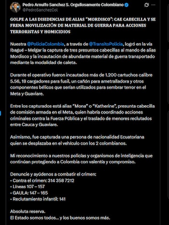 Pedro Sánchez - crédito @PedroSanchezCol/X