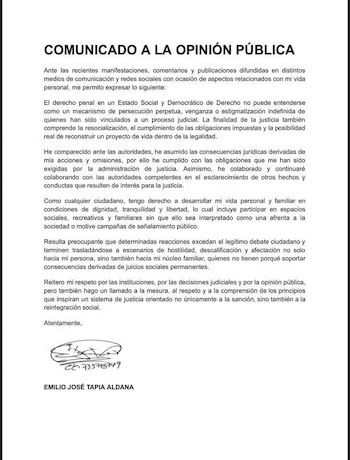 Entre señalamientos y derecho a la vida social: el mensaje de Emilio Tapia tras aparecer en Valledupar - crédito redes sociales