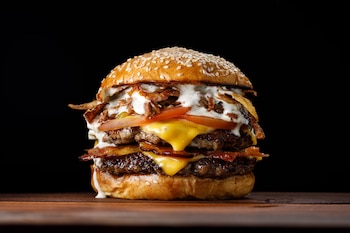 La burger tiene doble carne,