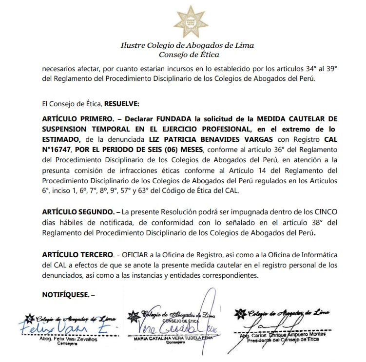 Resolución del Consejo de Ética. |