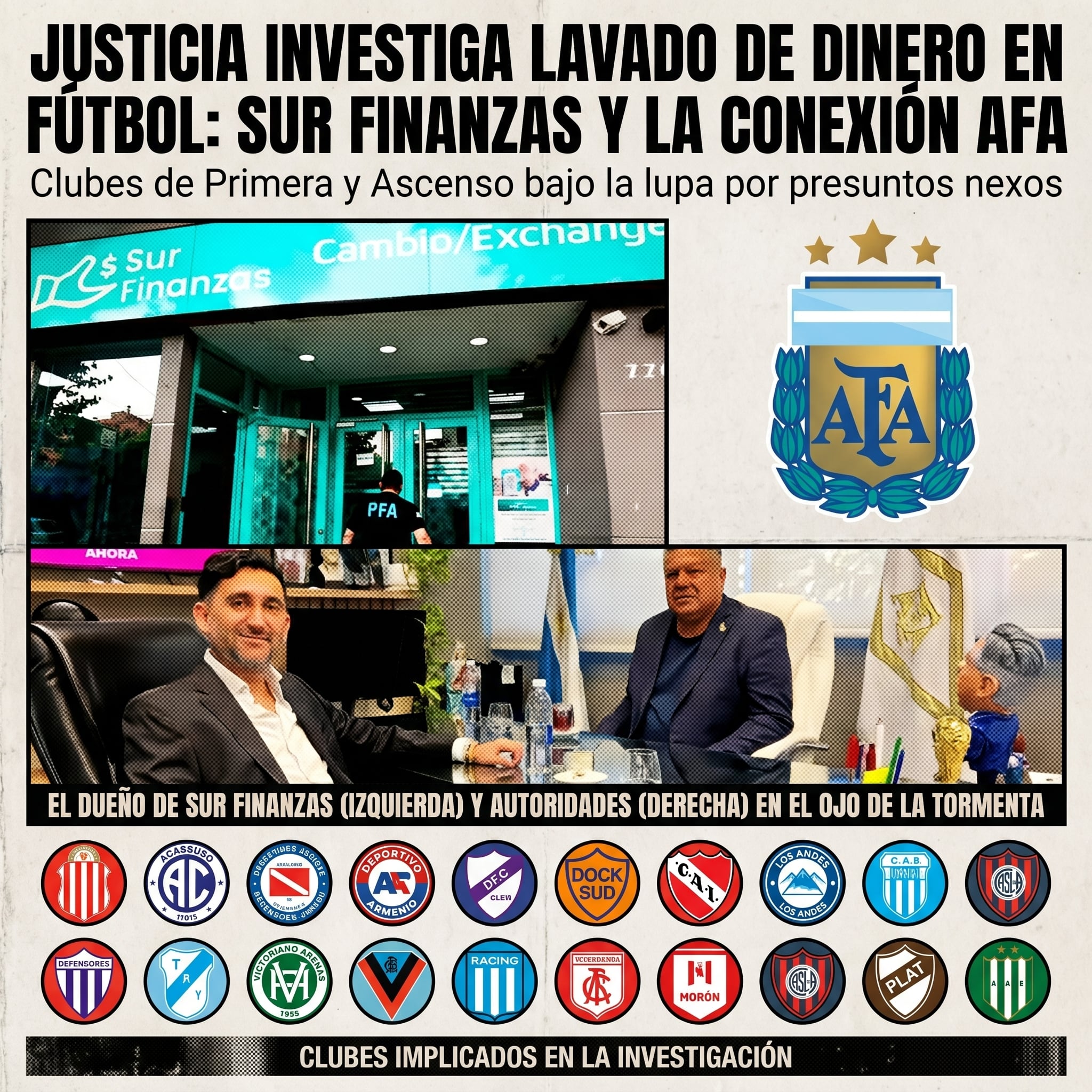 El dueño de Sur Finanzas, vinculado a la AFA, está bajo investigación por presunto lavado de dinero a través de varios clubes de fútbol argentinos. (Imagen Ilustrativa Infobae)