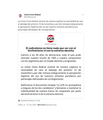 El comunicado de la UCR