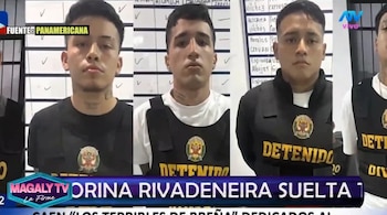 Angie Zapata y su nuevo acompañante: joven de 23 años fue detenido por presunta vinculación con banda criminal. Captura: Magaly TV La Firme.