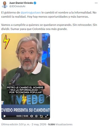 Juan Daniel Oviedo propone billeteras virtuales públicas para sector informal y microemprendedores - crédito @JDOviedoAr/X