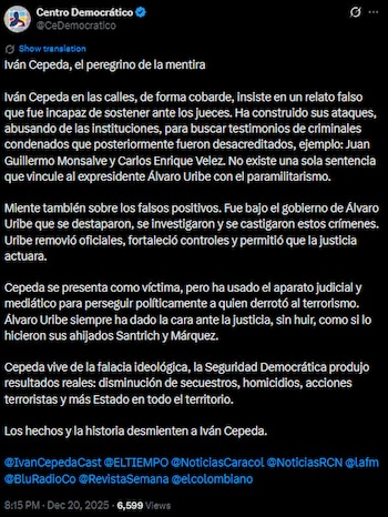 Centro Democrático rechazó los señalamientos