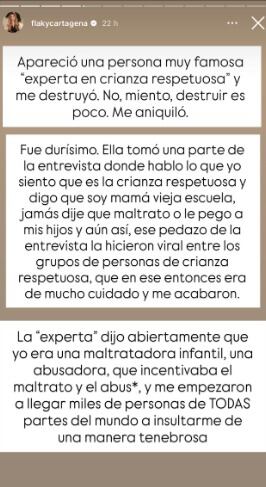 Mabel Cartagena confiesa que aún trabaja en perdonar a la experta que inició la polémica en su contra - crédito @flakycartagena/IG