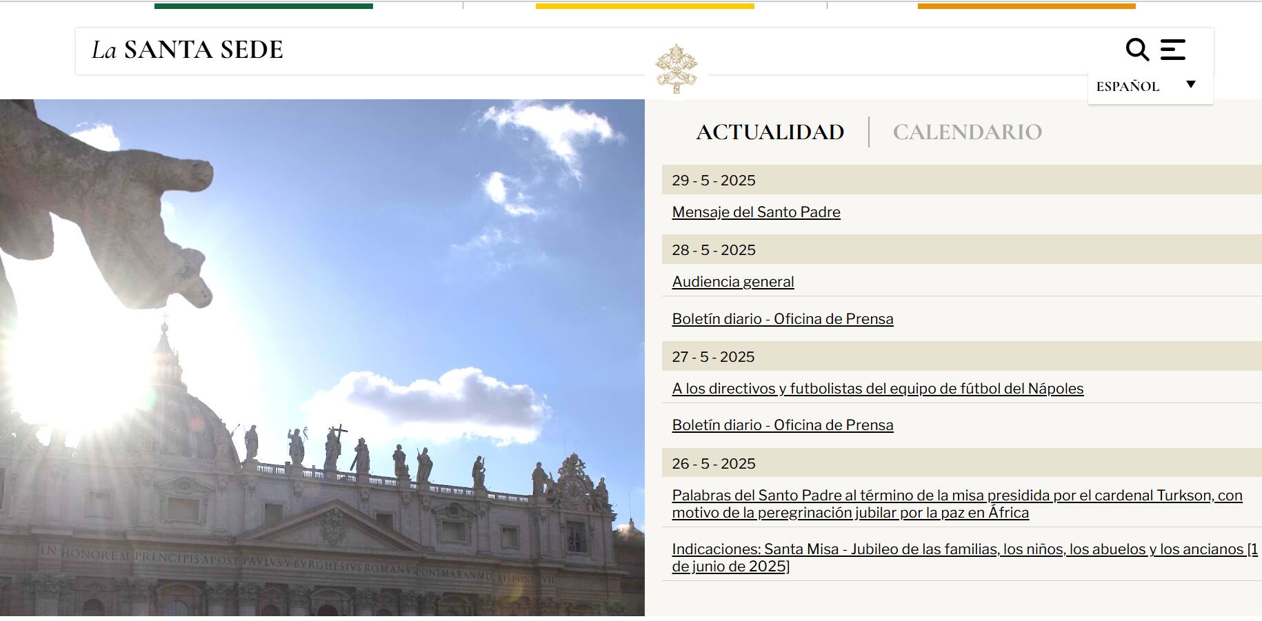 El nuevo diseño de la página web del Vaticano luce con colores y simbolismos inspirados en la Plaza San Pedro, un rediseño hecho por el peruano Juan Carlos Yto | Foto captura.