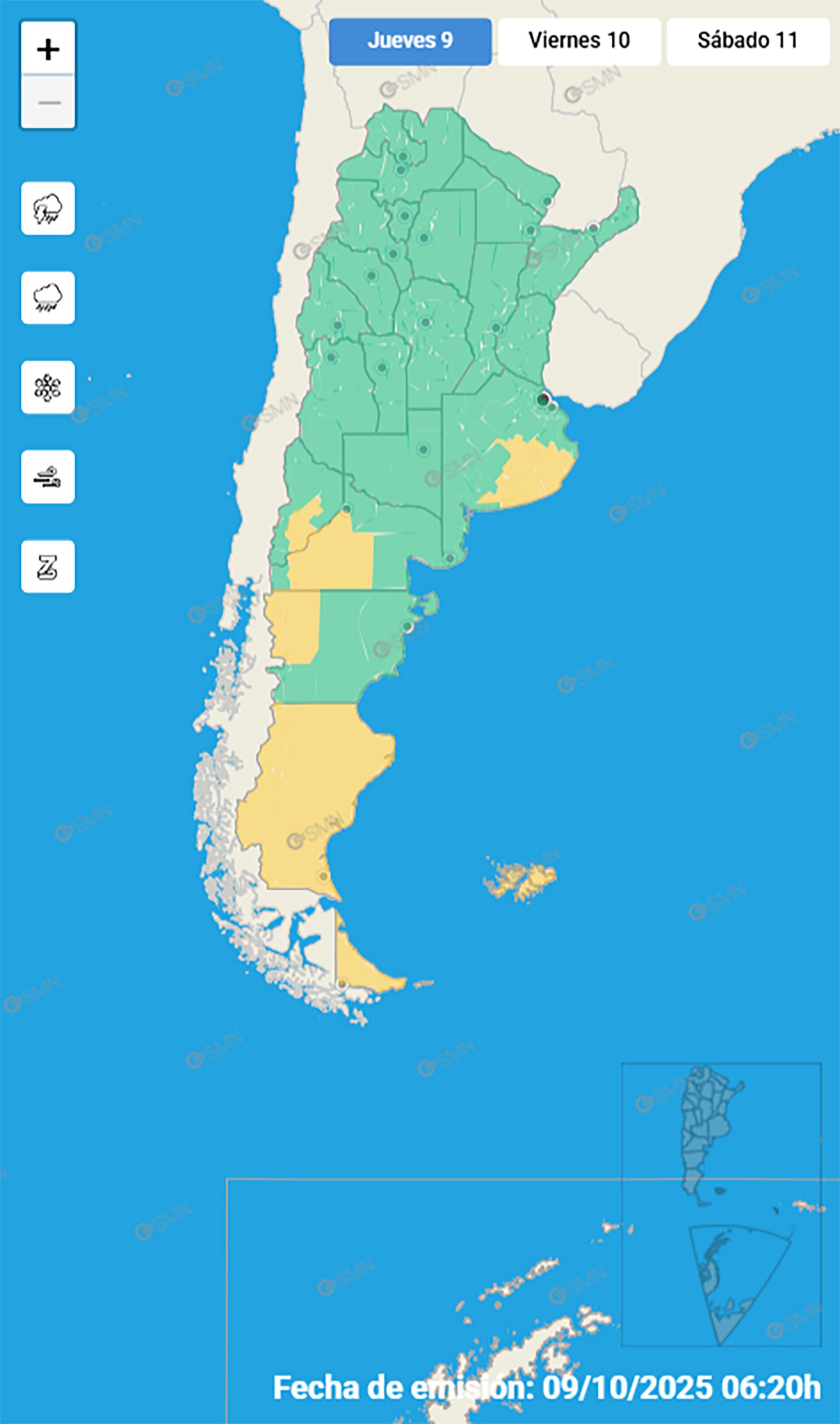 Alertas por vientos en algunas provincias del país.