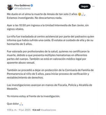 El alcalde Federico Gutiérrez informó