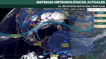 El SMN difundió este mapa con los sistemas meteorológicos que influirán en el clima de México para este martes 9 de abril