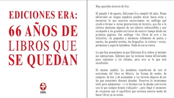 Editorial Era comunicado reducción de operaciones Cultura libros México
