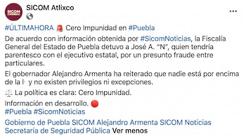 El organismo presentó el caso como parte de las acciones contra la impunidad. (Crédito: facebook | SICOM Atlixco)