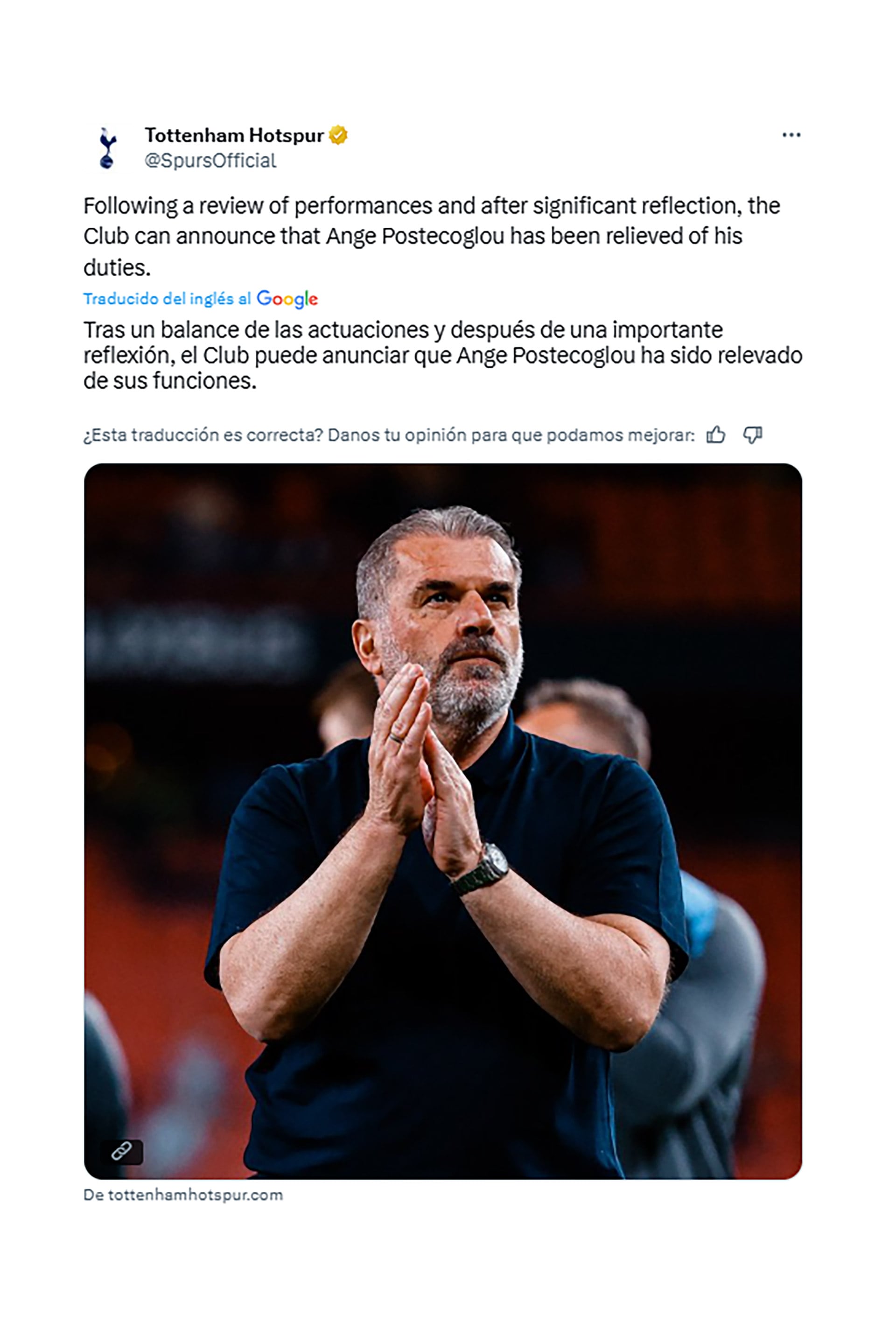 Tottenham desplazó a Ange Postecoglou como entrenador