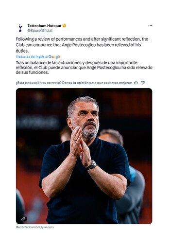 Tottenham despidió a Ange Postecoglou