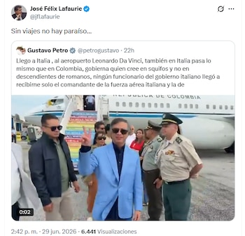 El dirigente político reaccionó a la queja del presidente Gustavo Petro durante su llegada a Italia - crédito @jflafaurie/X