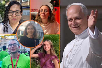 Con motivo de la visita del Papa León XIV, seis jóvenes católicos explican cómo viven su fe. (Montaje Infobae)