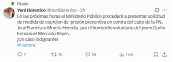 Publicación de la procuradora en su cuenta de X.