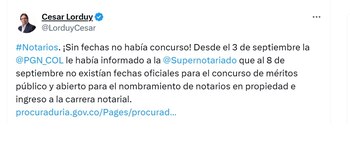 César Lorduy, exmagistrado, criticó que no habían fechas para el concurso - crédito @LorduyCesar/X