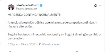 El candidato Iván Cepeda Castro informó que mantendrá su agenda - crédito @IvanCepedaCast/X