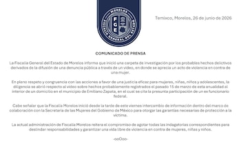 Comunicado de la Fiscalía estatal tras la difusión del video. Crédito: FGE Morelos