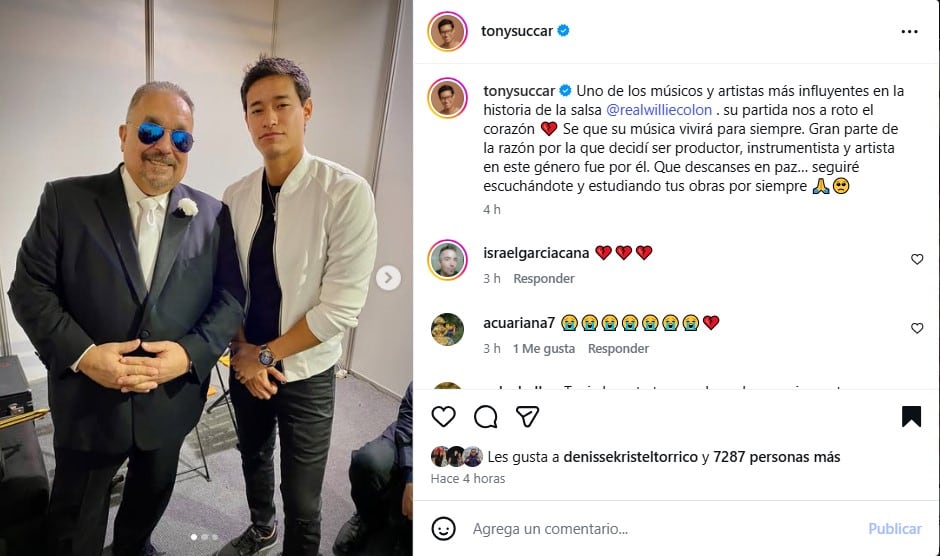 El músico Tony Succar posa en un evento, dedicando un emotivo mensaje de despedida al icónico salsero Willie Colón, reconociendo su influencia en la música latina. (Tony Succar)