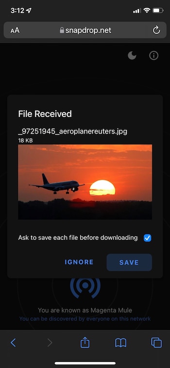 Imagen recibida en un iPhone