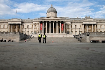 Police officers patrol in Trafalgar