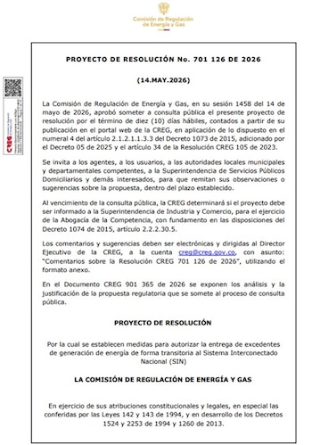 El proyecto de resolución de la Creg propone medias permanentes y mecanismos de activación temporal orientados a atender los escenarios de estrés energético - crédito Creg