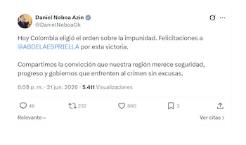 Daniel Noboa celebró triunfo de Abelardo de la Espriella sobre Iván Cepeda