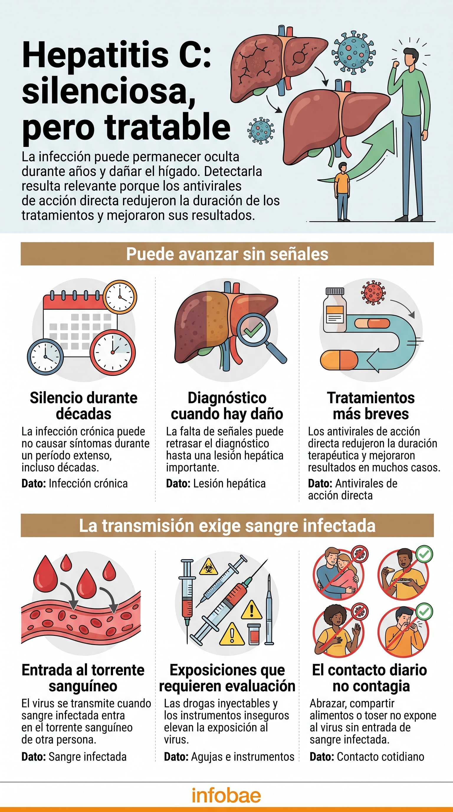 La hepatitis C crónica puede causar cirrosis, insuficiencia hepática o cáncer de hígado cuando la infección persiste (Imagen Ilustrativa Infobae)