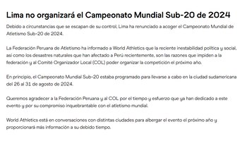 Comunicado de la Federación Mundial