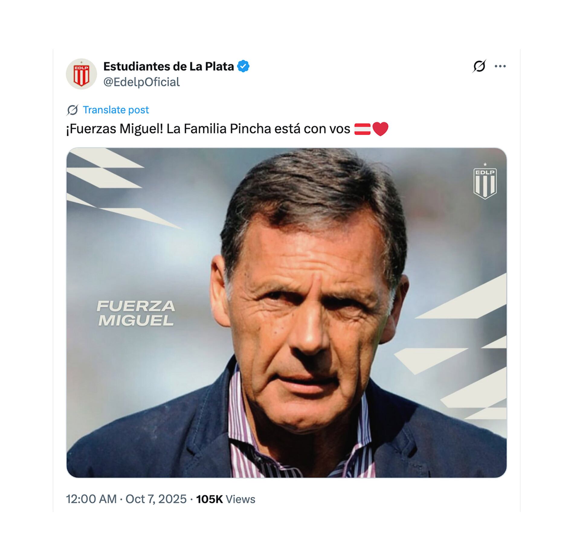 El posteo de Estudiantes de La Plata para Miguel Russo